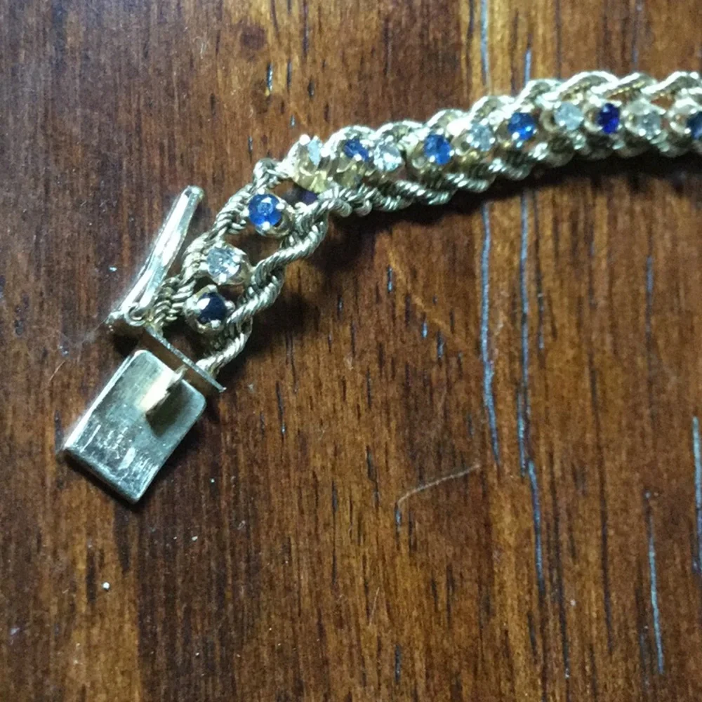 Gold sapphire diamond 14K bracelet cruise September birthstone estate  AS IS - Picture 8 of 14